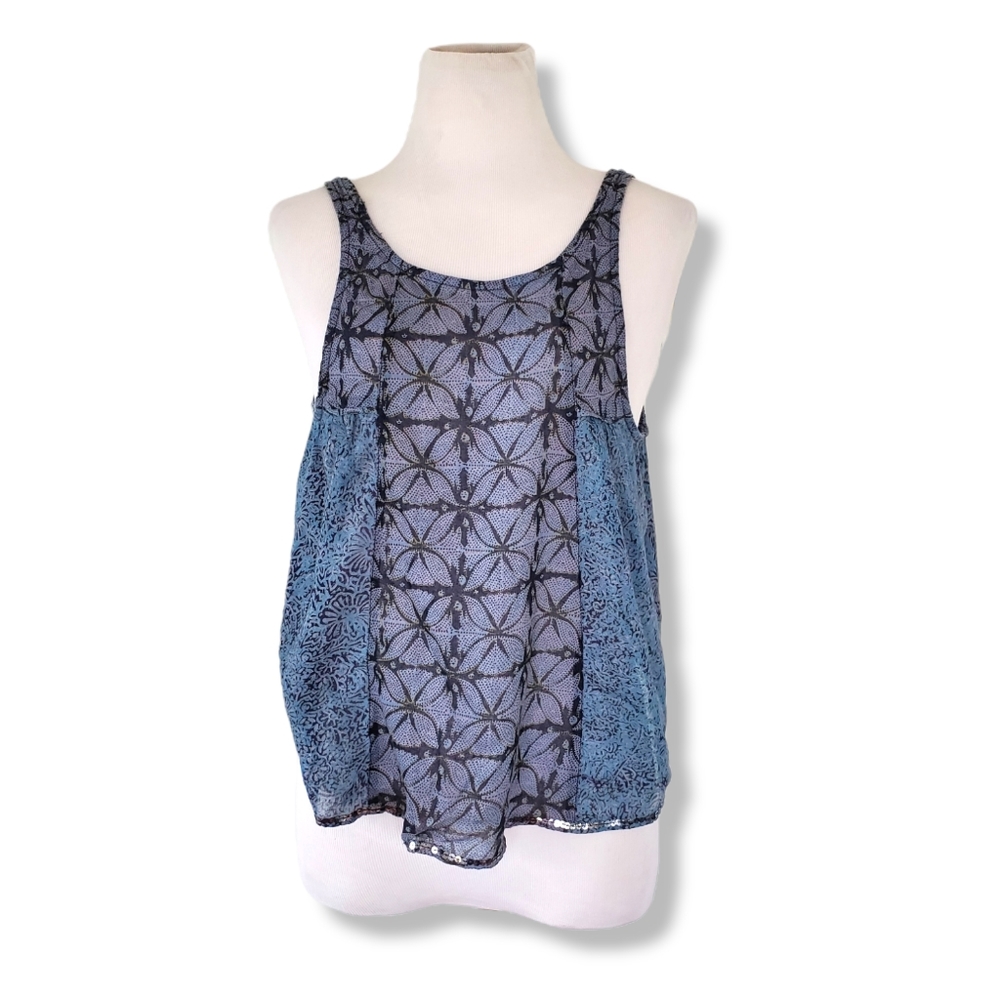 Ecote Sequined and Blue Floral Urban Outfitters Crop Tank Top